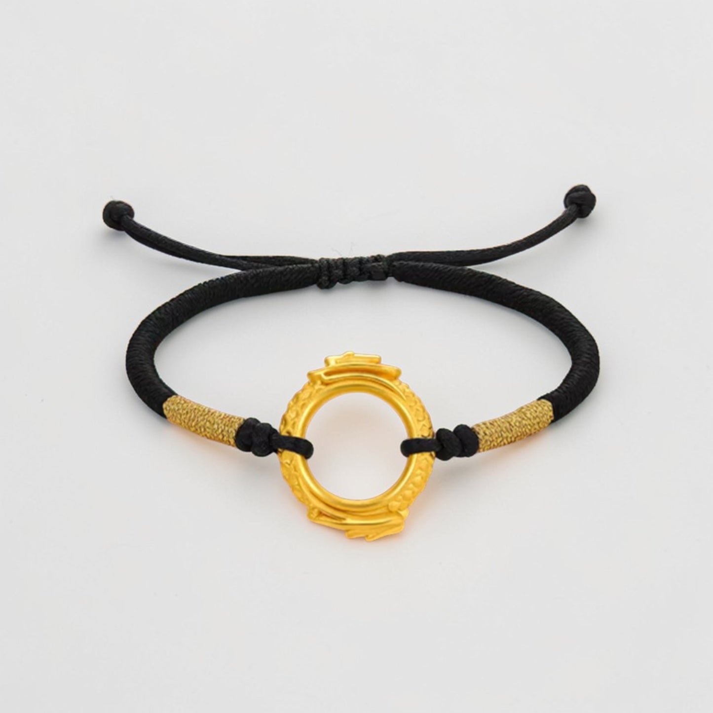 24K 999 Gold Dragon Charm Black Braided Bracelet