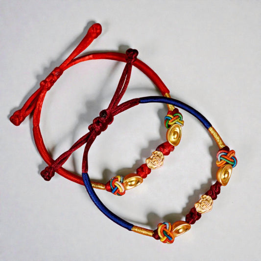 24K 999 Auspicious Cloud Lock Lucky Charm with Braided Bracelet Women Kids Baby Size