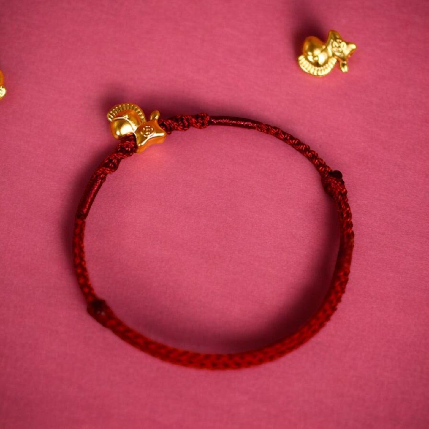24K 999 Gold Mini Zodiac Horse Charm with Braided Bracelet