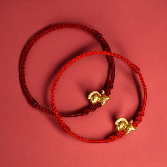 24K 999 Gold Mini Zodiac Horse Charm with Braided Bracelet