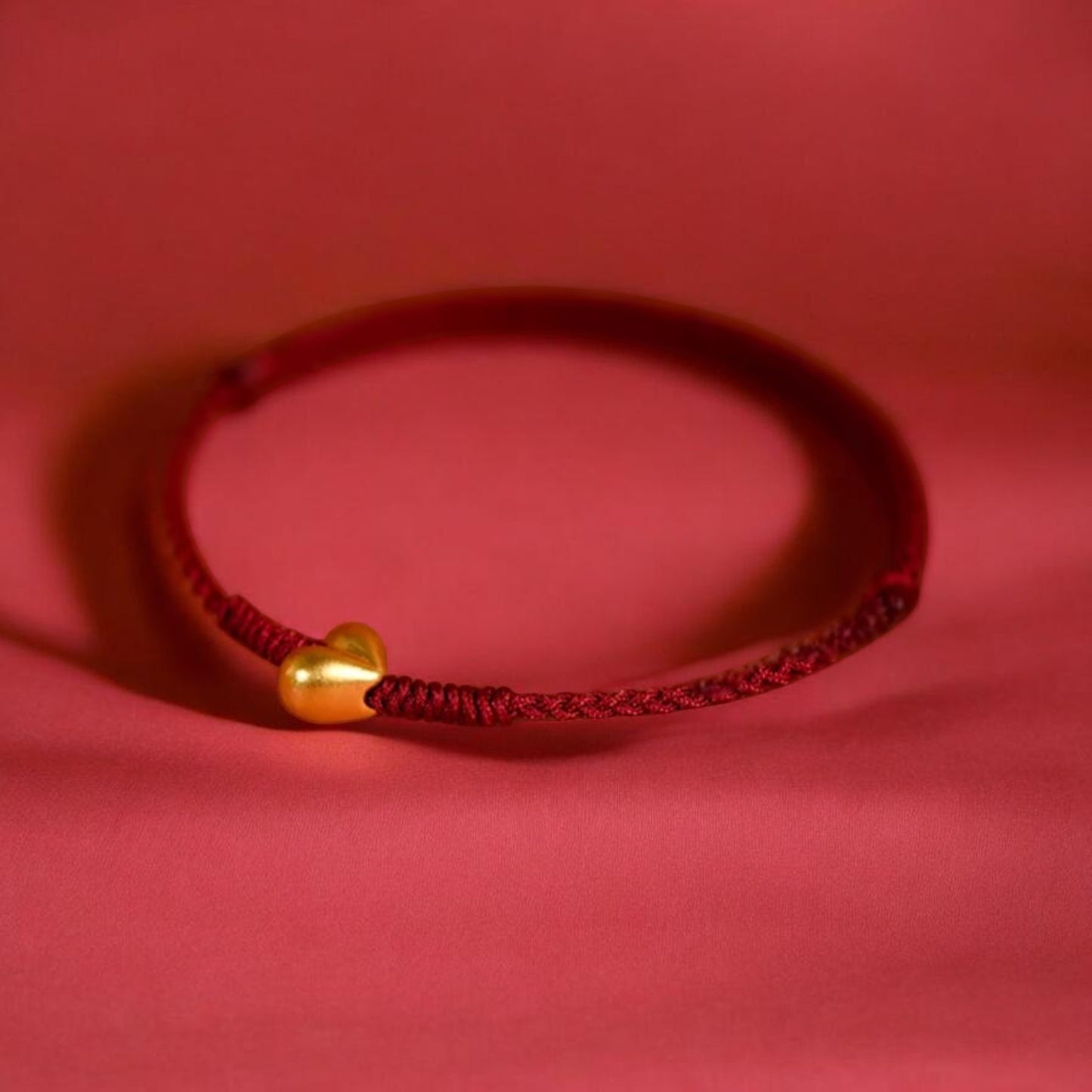 24K 999 Gold Heart Charm Woven Adjustable Bracelet