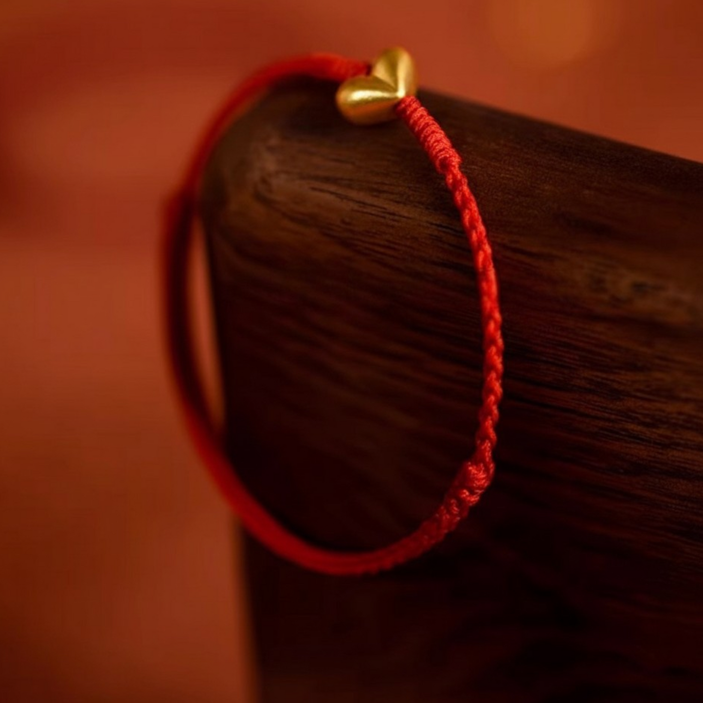 24K 999 Gold Heart Charm Woven Adjustable Bracelet