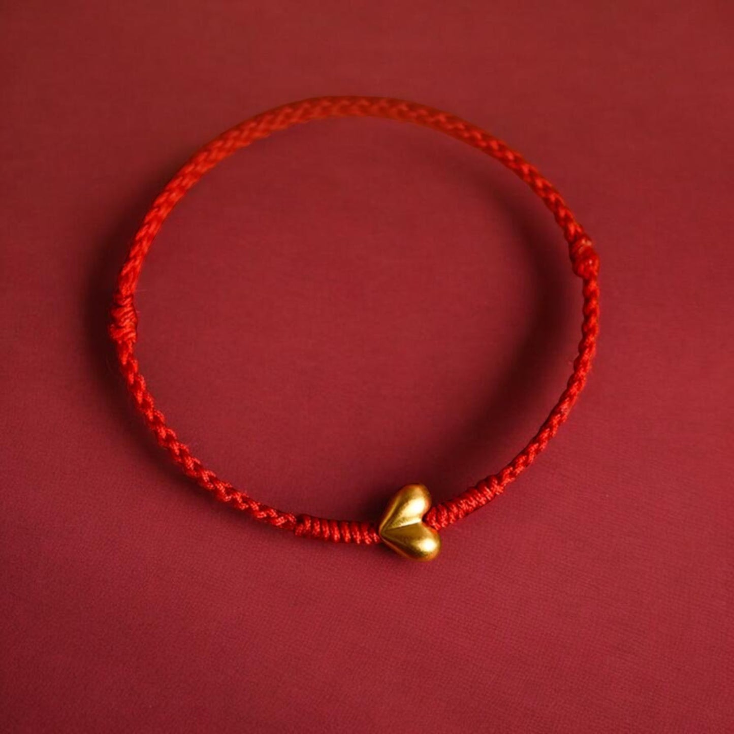 24K 999 Gold Heart Charm Woven Adjustable Bracelet