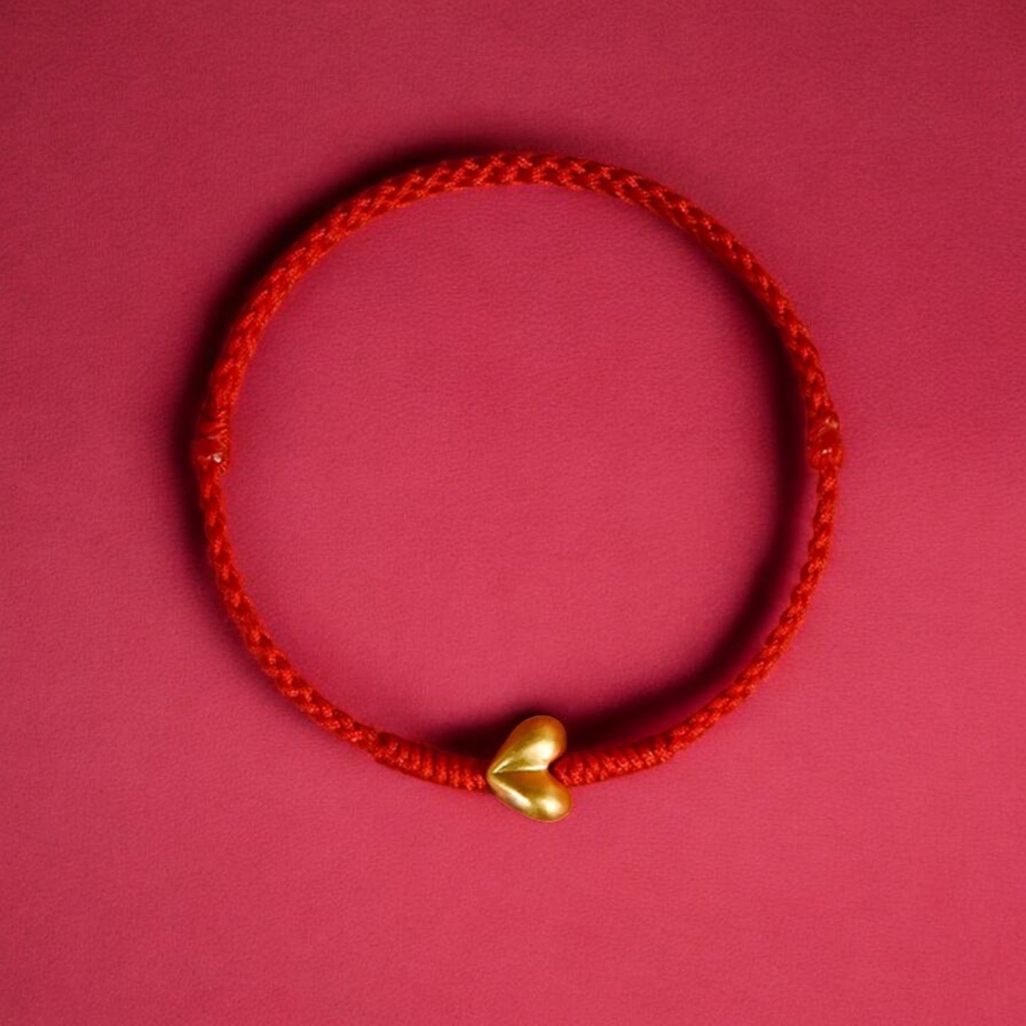 24K 999 Gold Heart Charm Woven Adjustable Bracelet