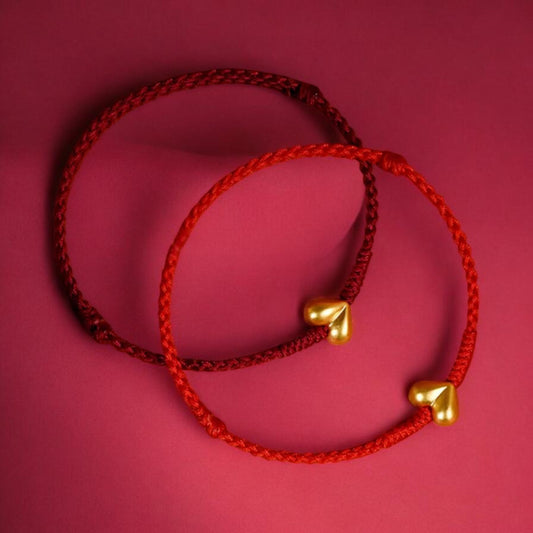 24K 999 Gold Heart Charm Woven Adjustable Bracelet