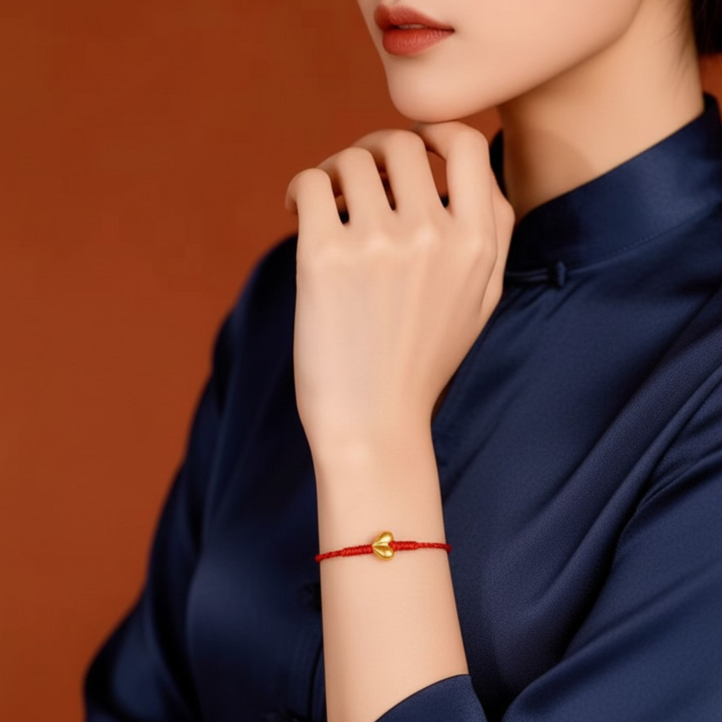 24K 999 Gold Heart Charm Woven Adjustable Bracelet