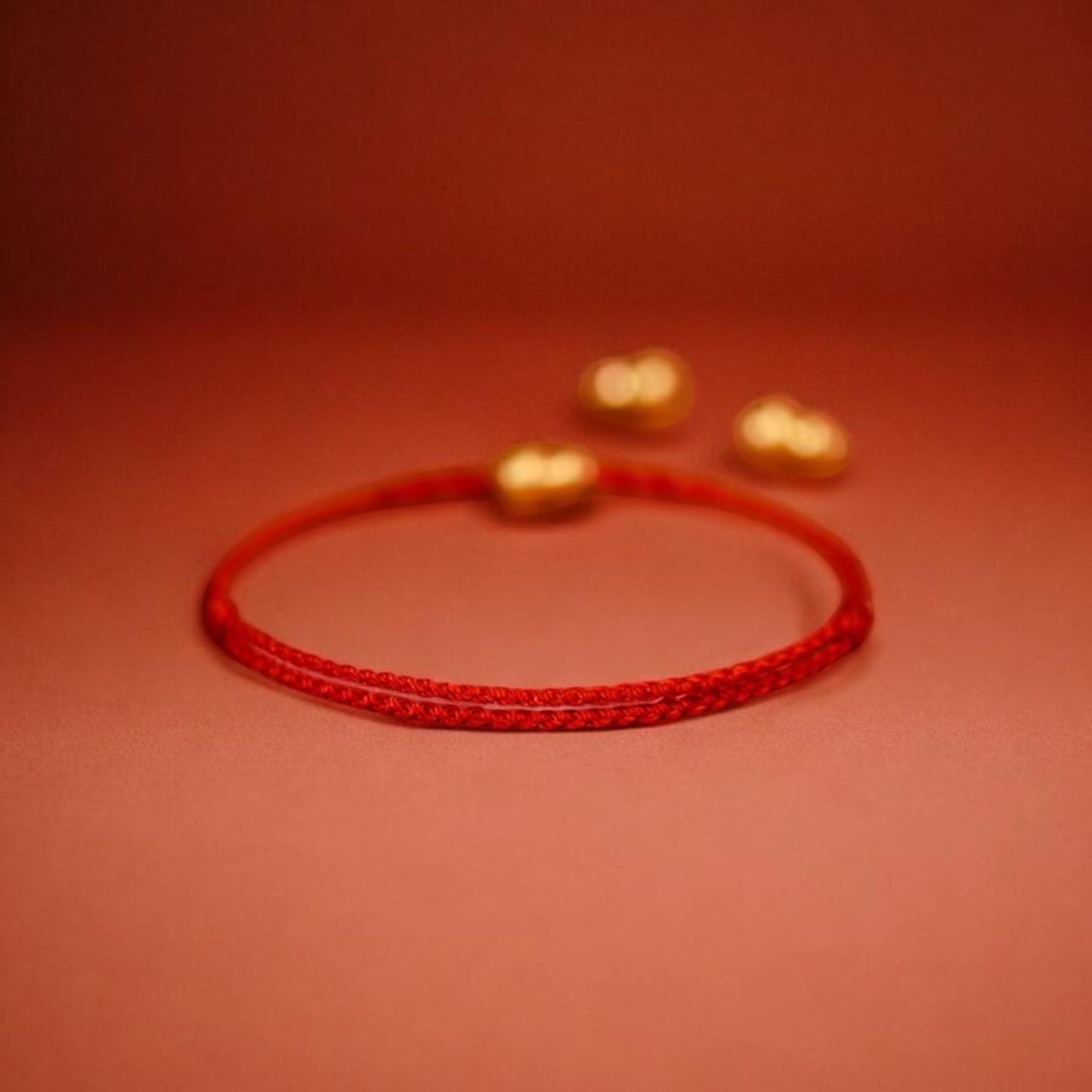 24K 999 Gold Mini Gourd Charm Woven Adjustable Bracelet
