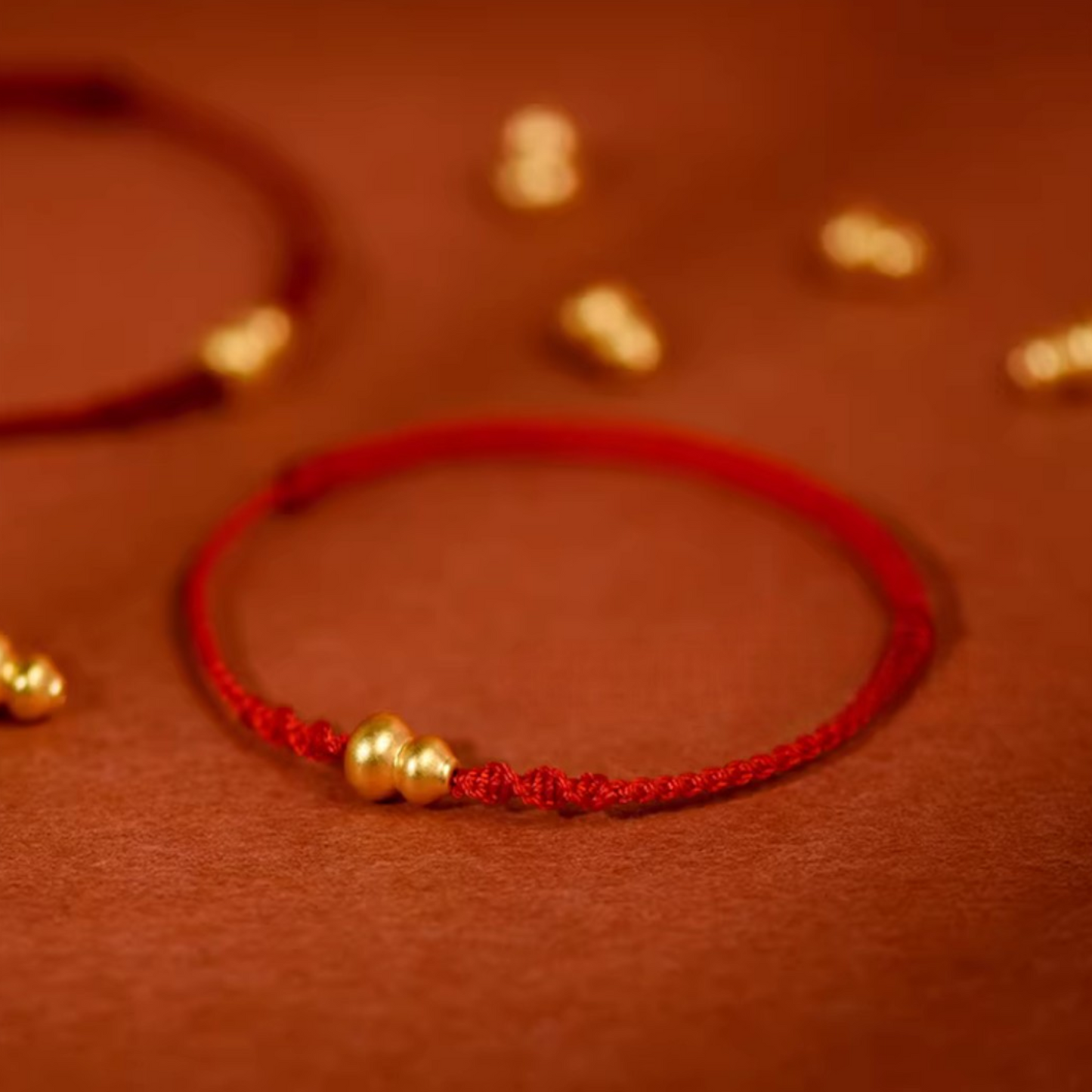 24K 999 Gold Mini Gourd Charm Woven Adjustable Bracelet