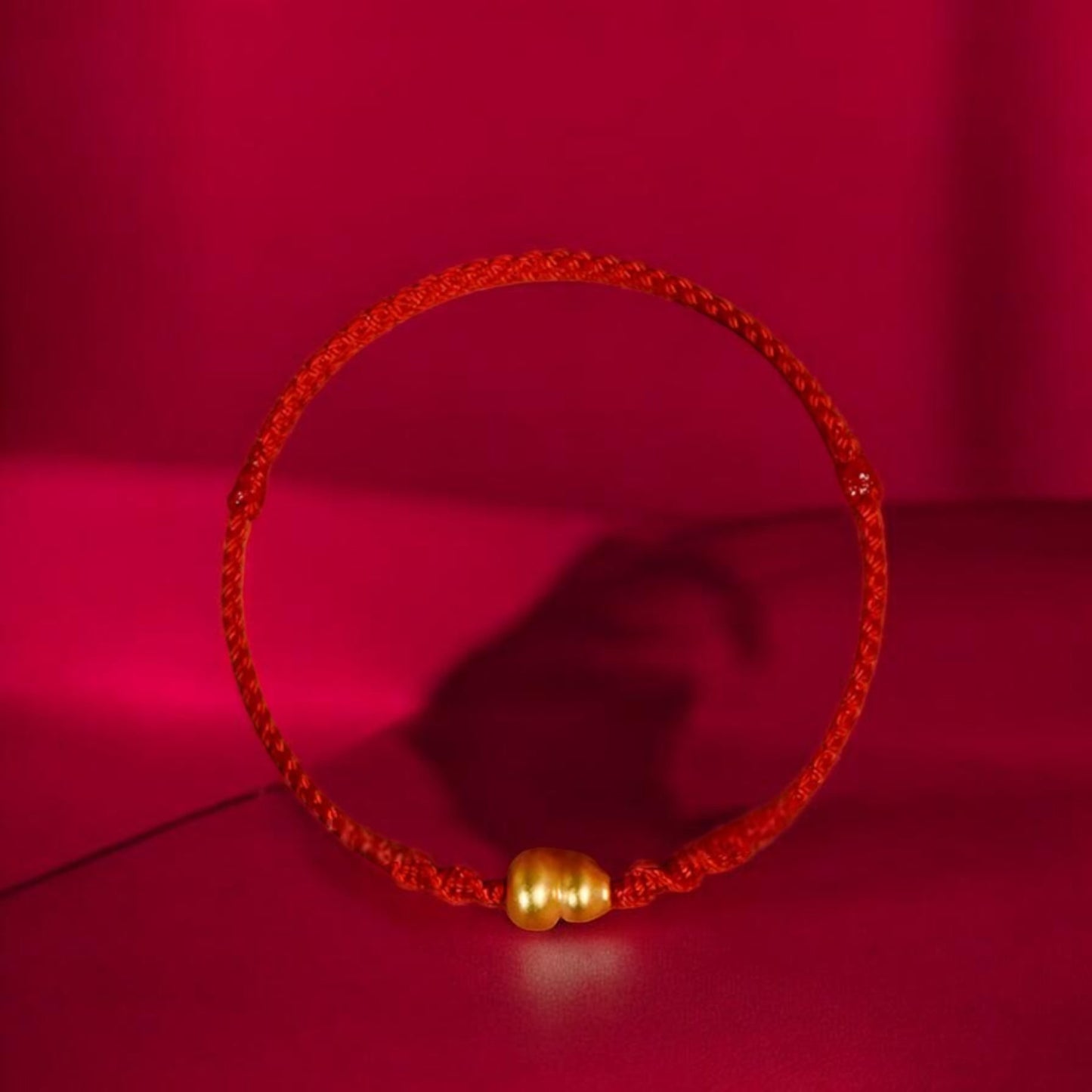 24K 999 Gold Mini Gourd Charm Woven Adjustable Bracelet
