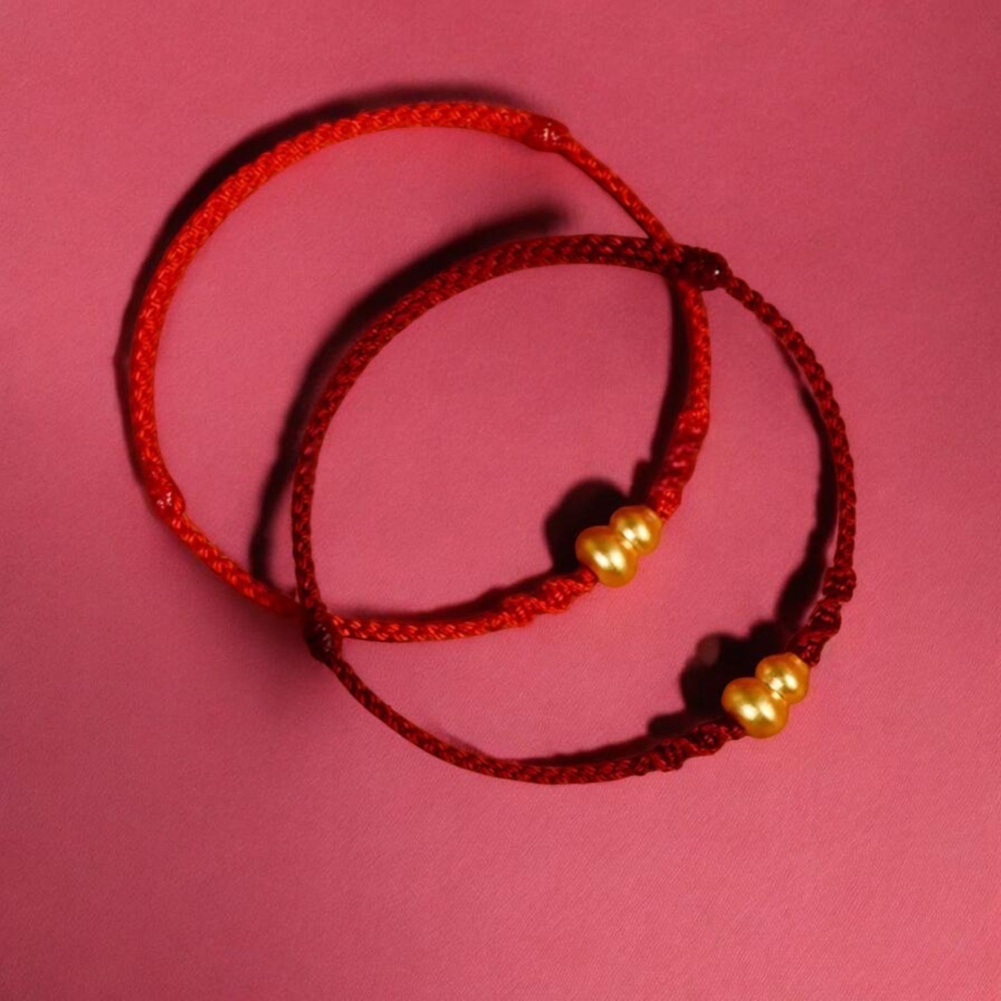 24K 999 Gold Mini Gourd Charm Woven Adjustable Bracelet