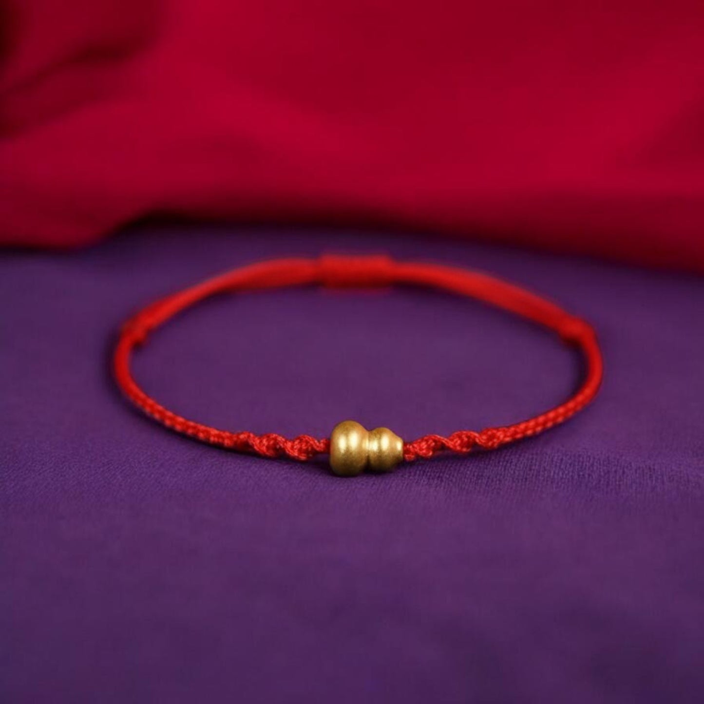 24K 999 Gold Mini Gourd Charm Woven Adjustable Bracelet