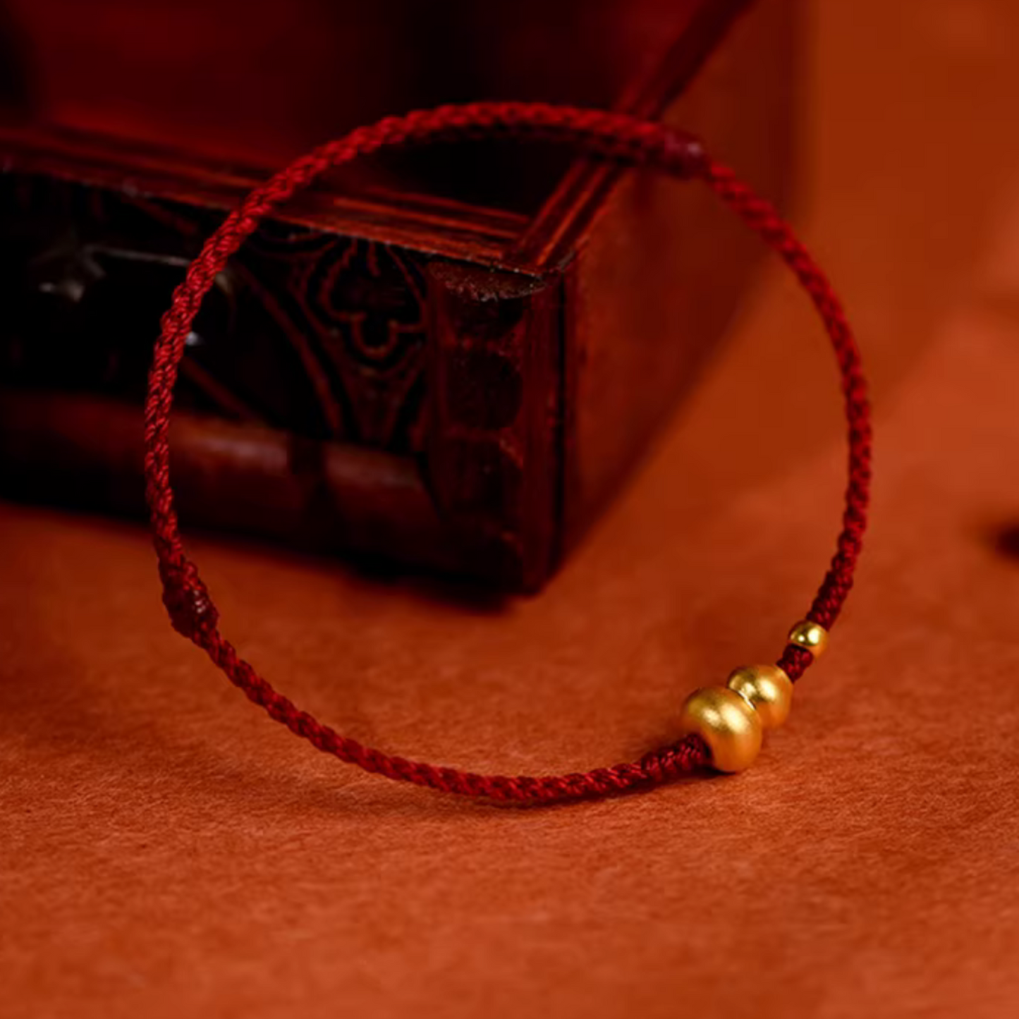 24K 999 Gold Mini Gourd Charm Woven Adjustable Bracelet