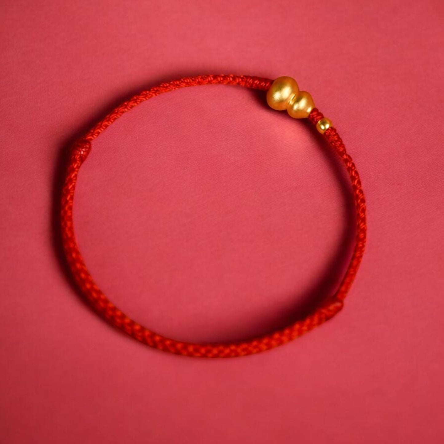 24K 999 Gold Mini Gourd Charm Woven Adjustable Bracelet