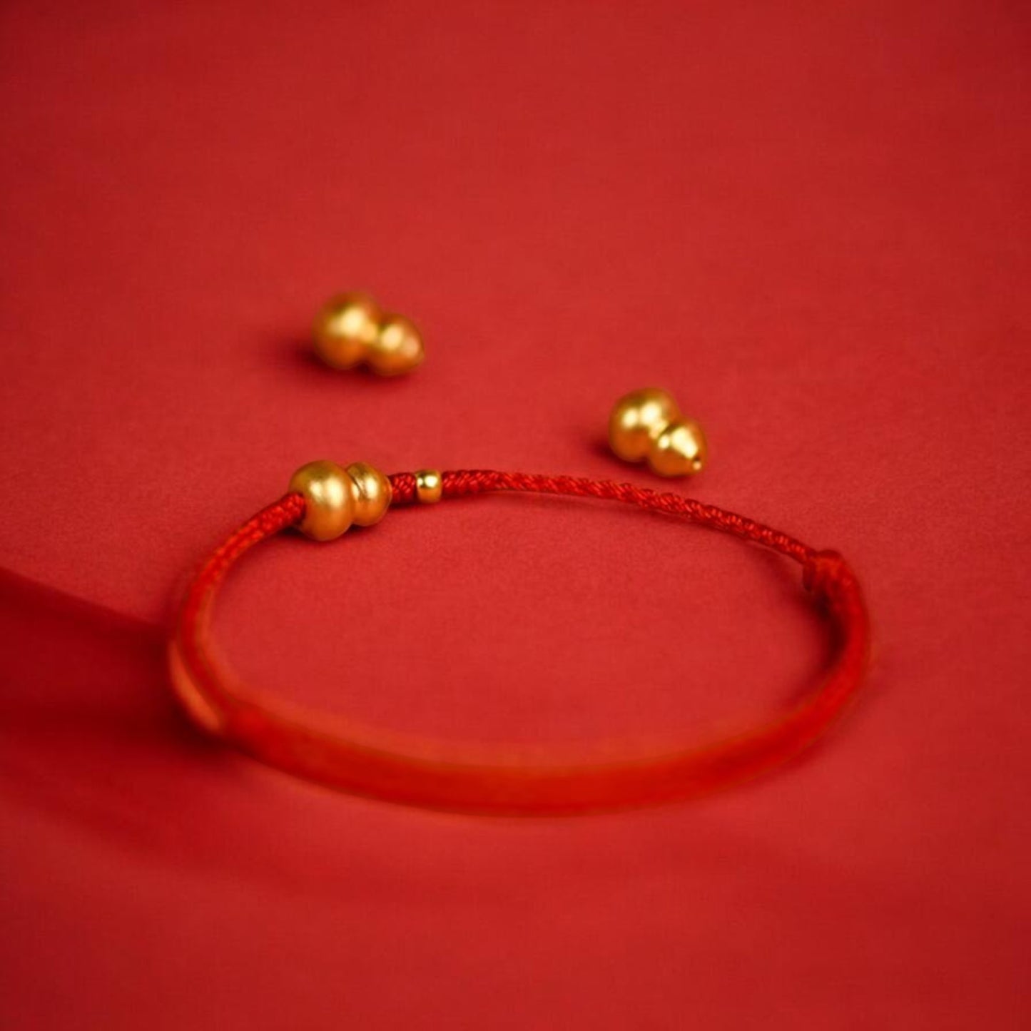 24K 999 Gold Mini Gourd Charm Woven Adjustable Bracelet