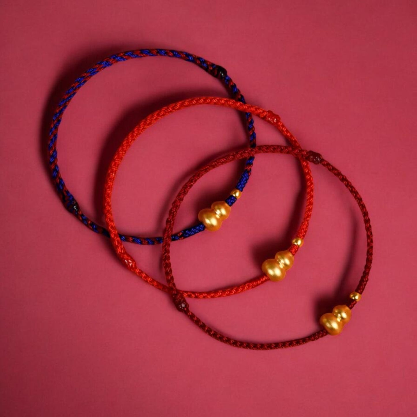 24K 999 Gold Mini Gourd Charm Woven Adjustable Bracelet