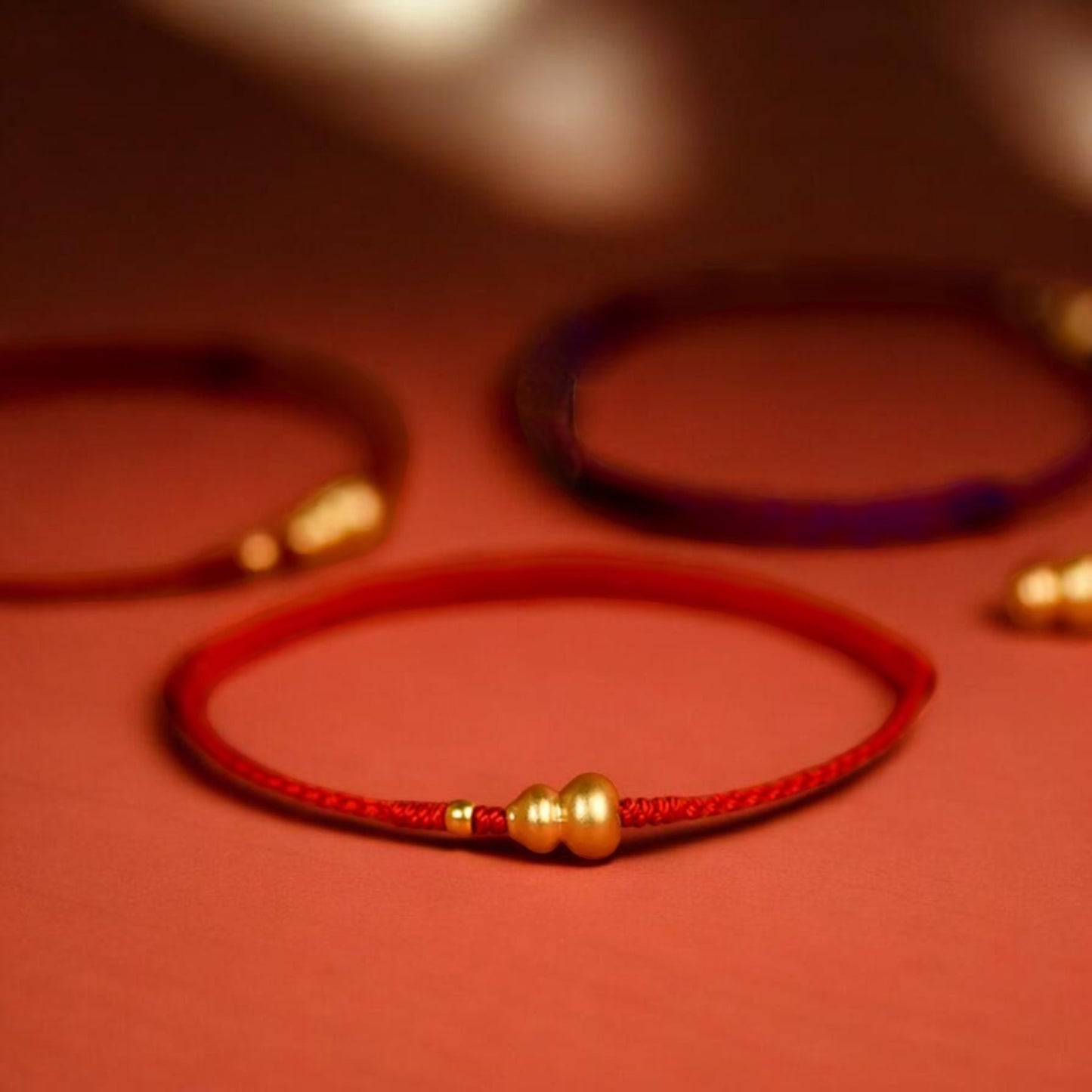 24K 999 Gold Mini Gourd Charm Woven Adjustable Bracelet