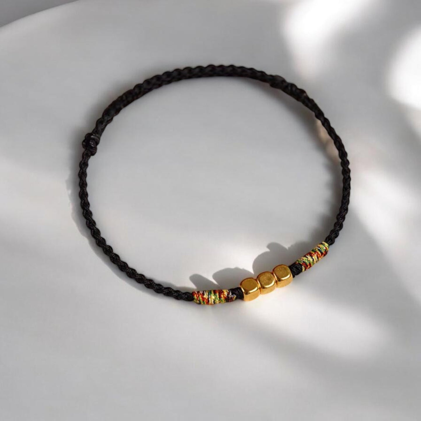 24K 999 Gold Mini Cube Charm Rope Braided Bracelet