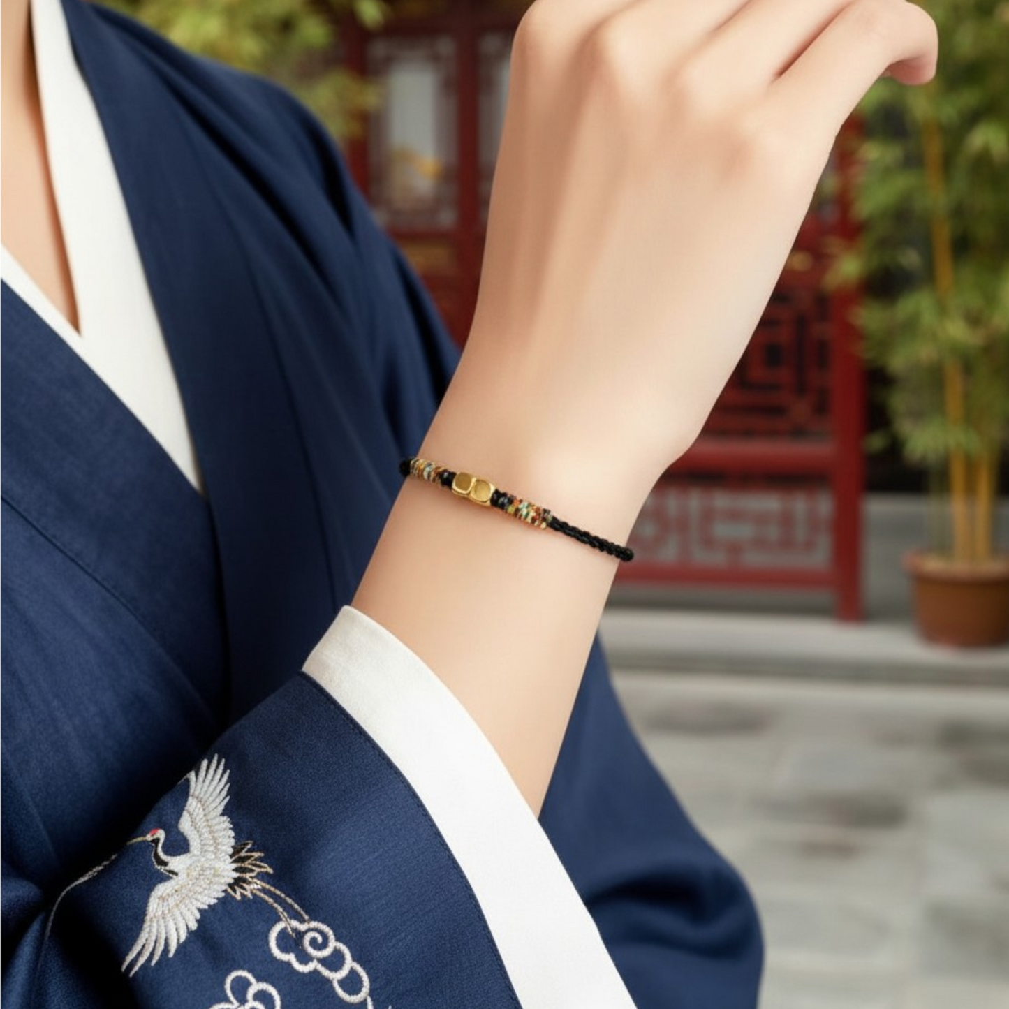 24K 999 Gold Mini Cube Charm Rope Braided Bracelet
