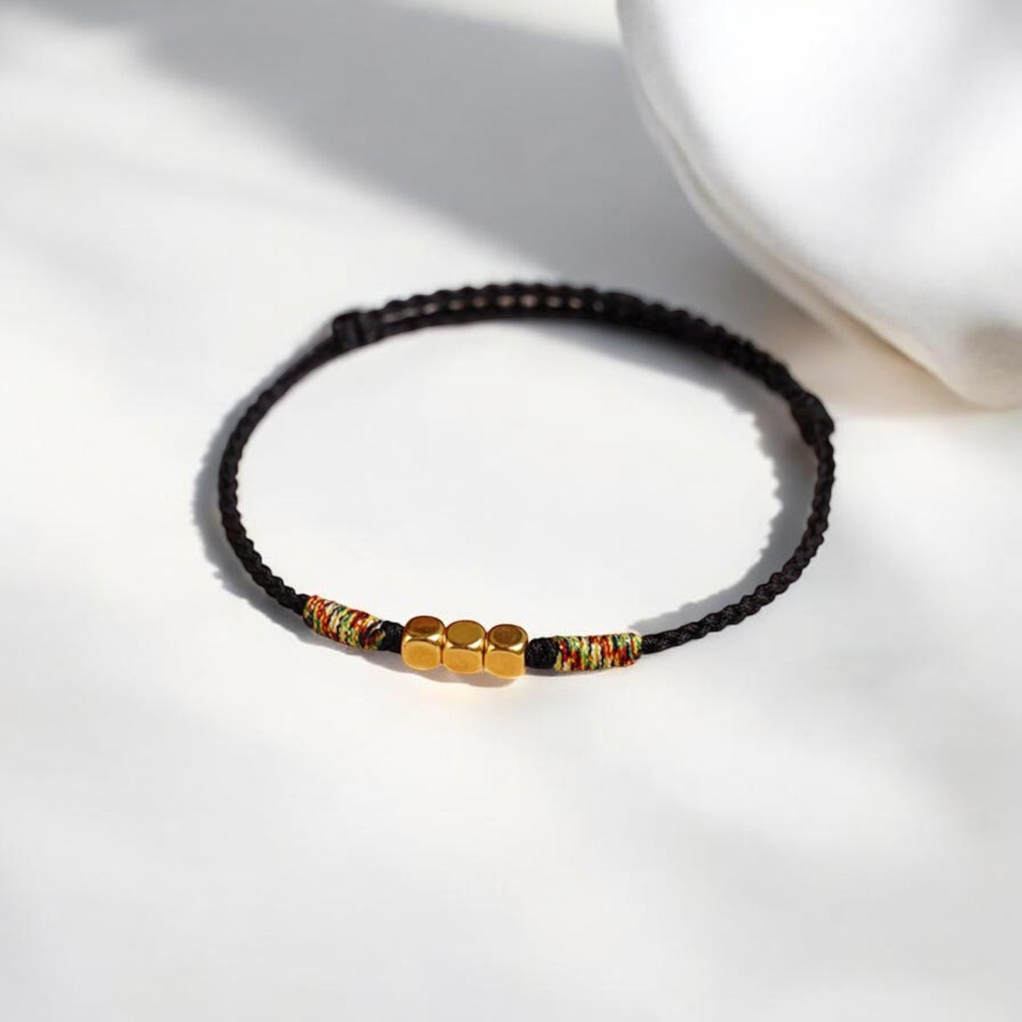 24K 999 Gold Mini Cube Charm Rope Braided Bracelet