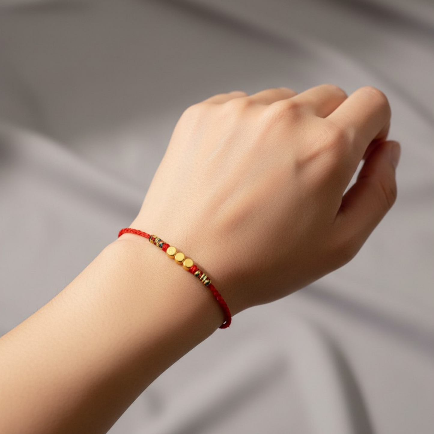 24K 999 Gold Mini Cube Charm Rope Braided Bracelet