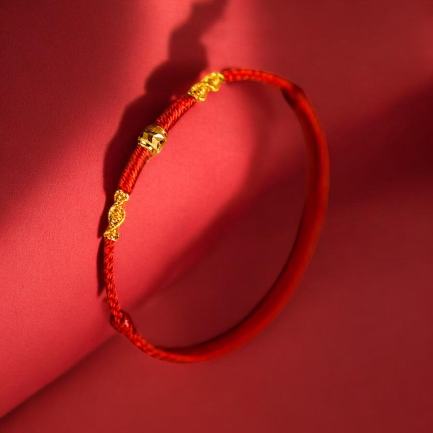24K 999 Gold Hand-carved gold lucky bead Charm Braided Rope Bracelet
