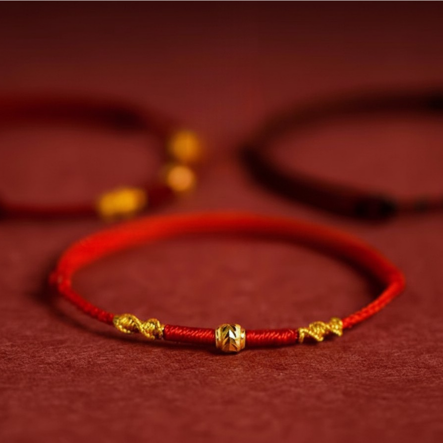 24K 999 Gold Hand-carved gold lucky bead Charm Braided Rope Bracelet