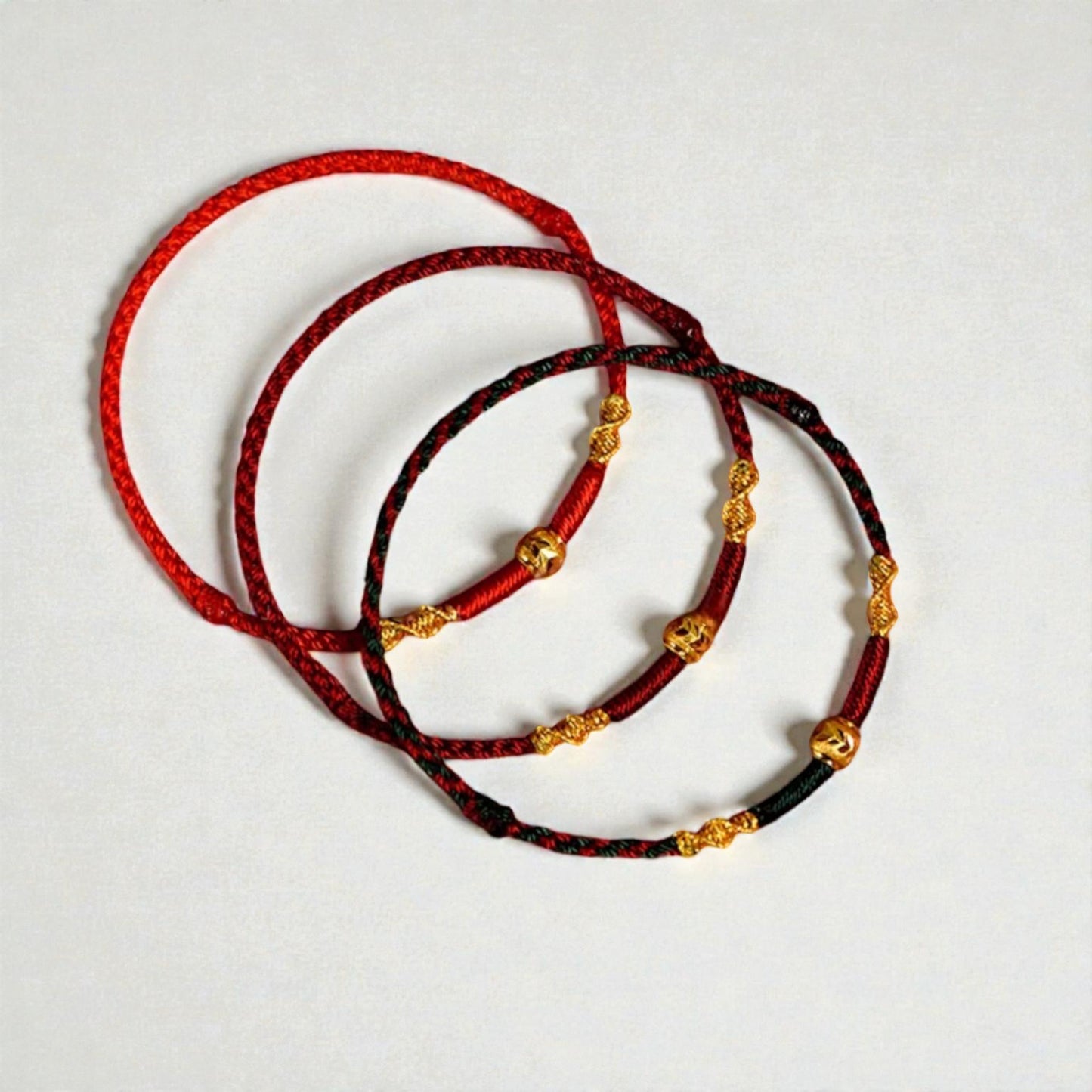 24K 999 Gold Hand-carved gold lucky bead Charm Braided Rope Bracelet