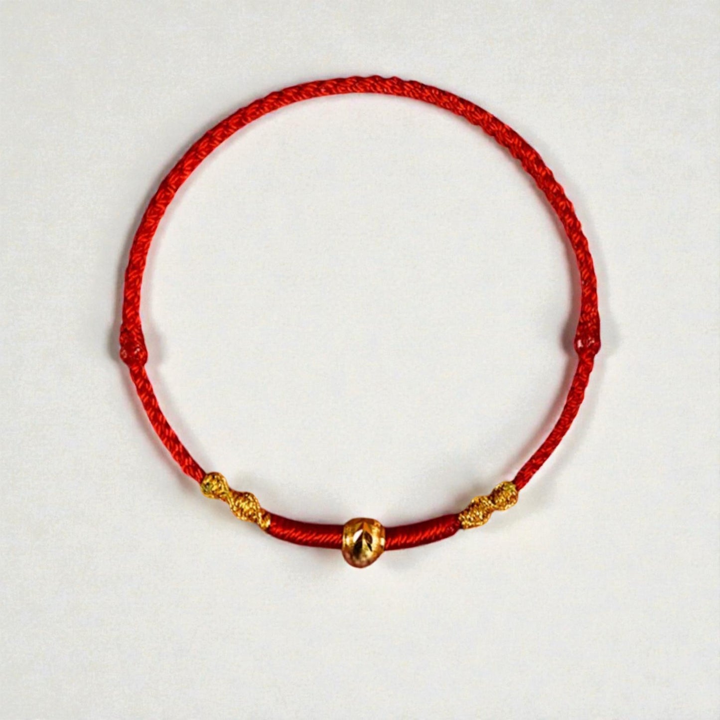 24K 999 Gold Hand-carved gold lucky bead Charm Braided Rope Bracelet