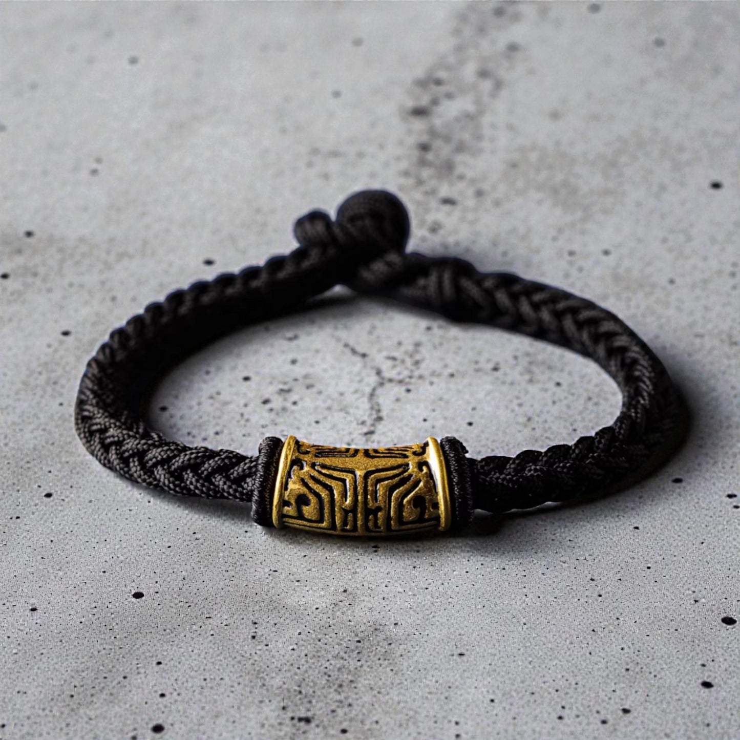 24k 999 Gold Taotie Totem Charm Handwoven Braided Bracelet