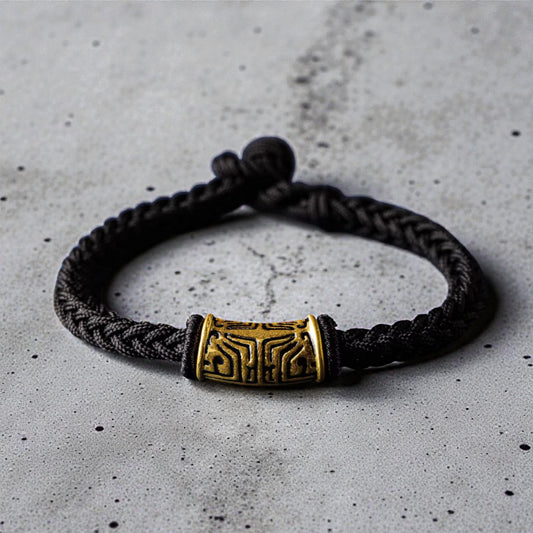 24k 999 Gold Taotie Totem Charm Handwoven Braided Bracelet