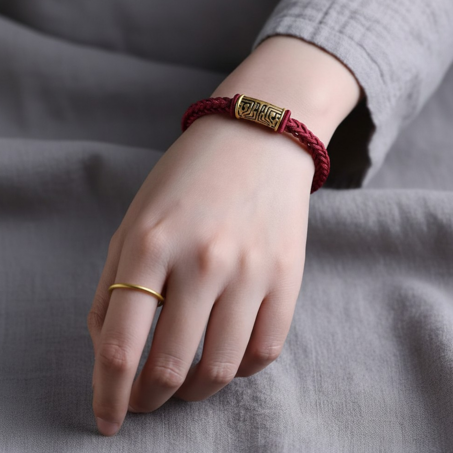 24k 999 Gold Taotie Totem Charm Handwoven Braided Bracelet