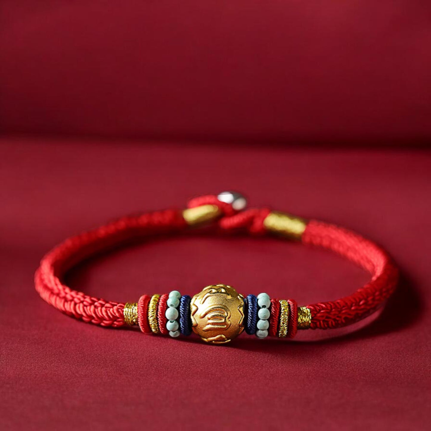24k 999 Gold The Six-Word Mantra Charm Turquoise Bead Bracelet