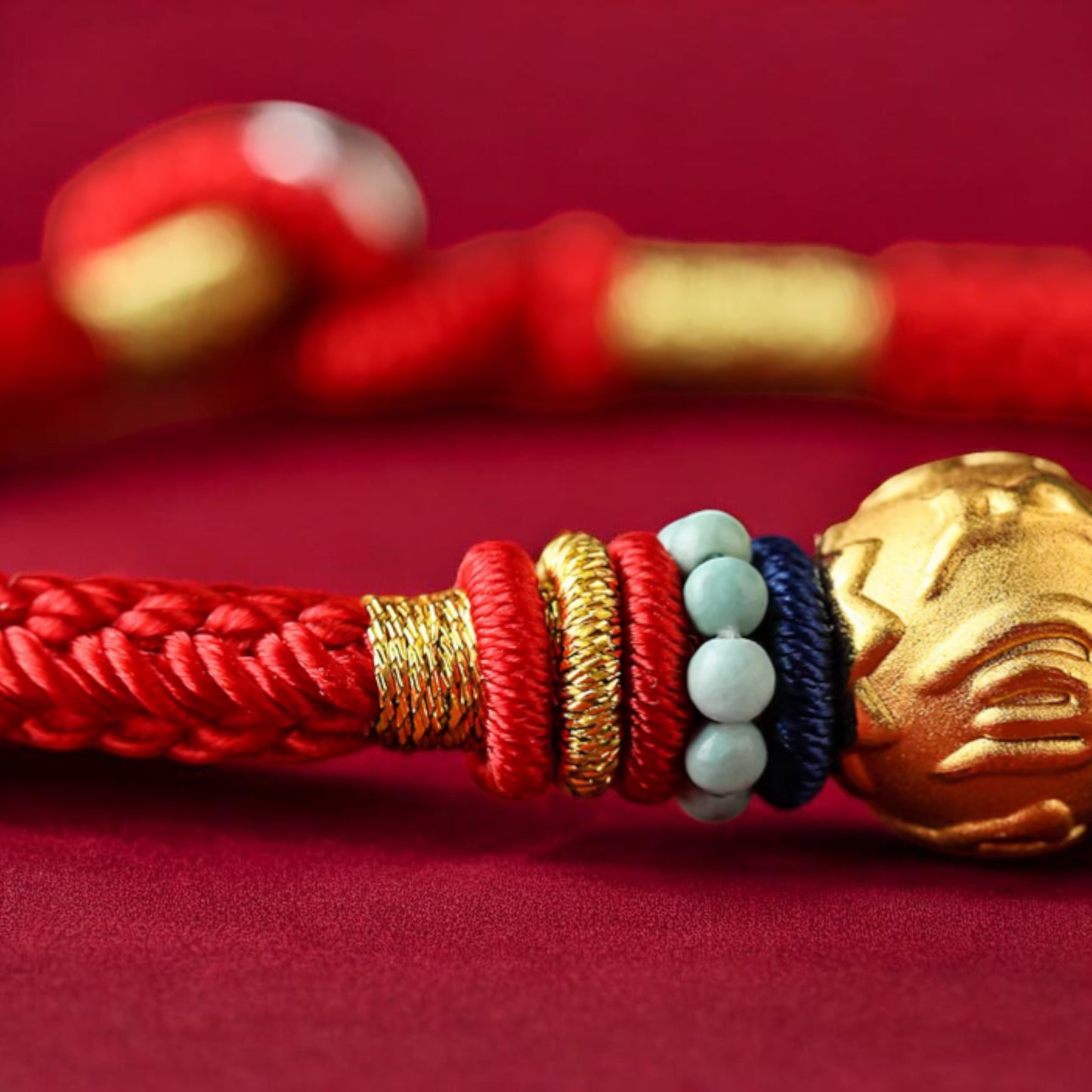 24k 999 Gold The Six-Word Mantra Charm Turquoise Bead Bracelet