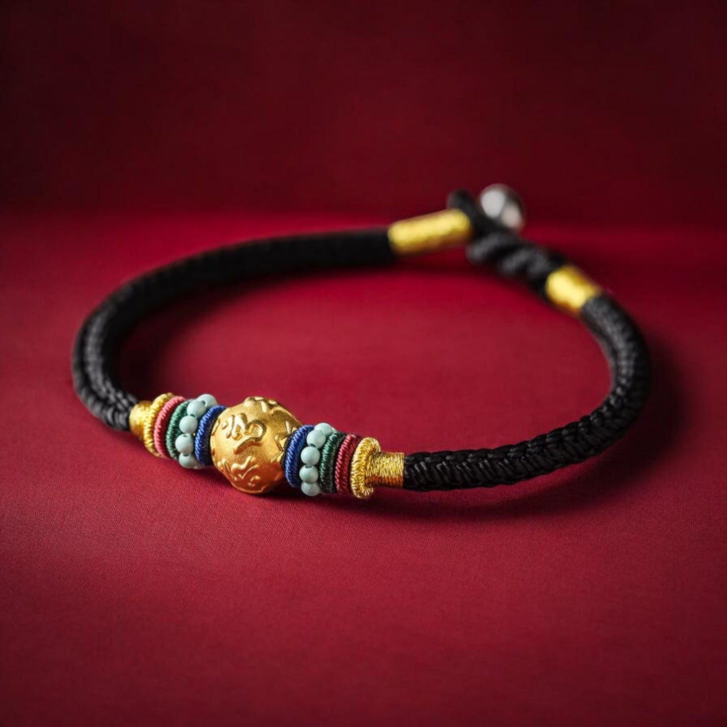 24k 999 Gold The Six-Word Mantra Charm Turquoise Bead Bracelet