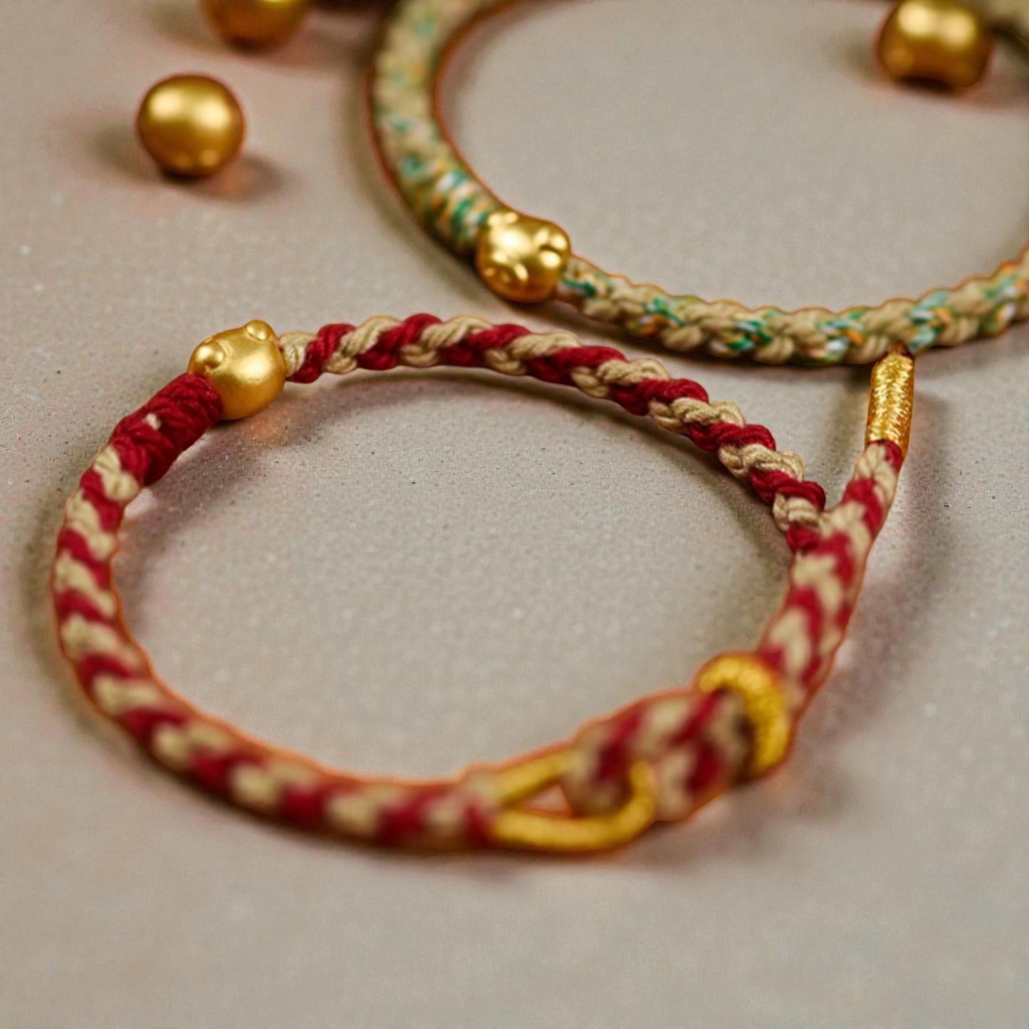 24k 999 Gold Cute Pig Piggy Charm Bring Wealth Braided Rope Bracelet