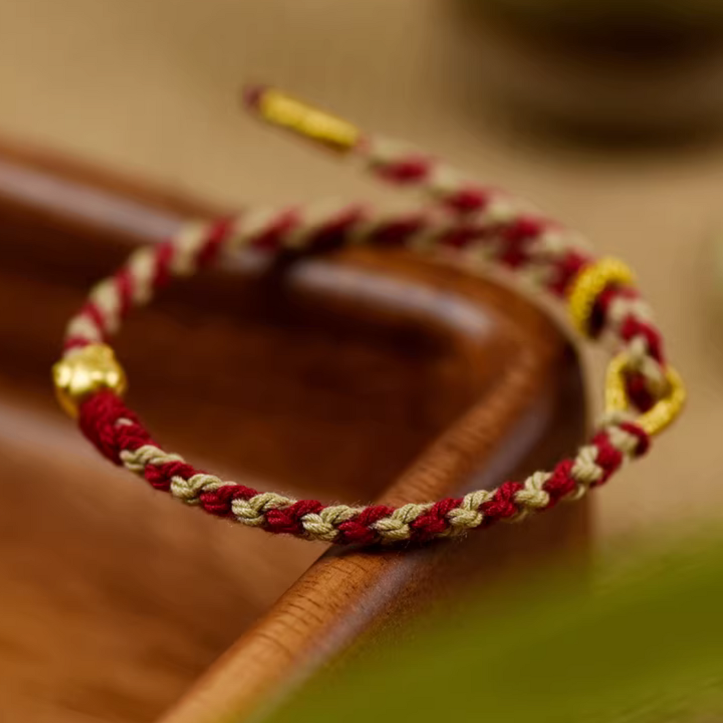 24k 999 Gold Cute Pig Piggy Charm Bring Wealth Braided Rope Bracelet