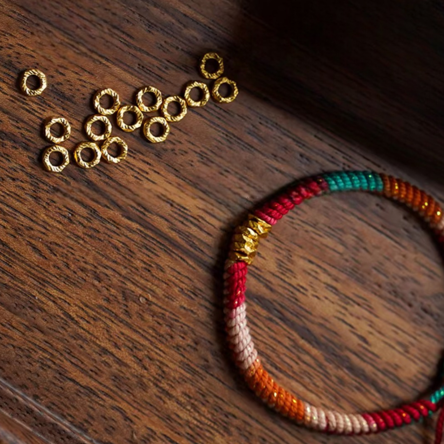 24k 999 Gold Pattern Lucky Beads Woven Braided Bracelet