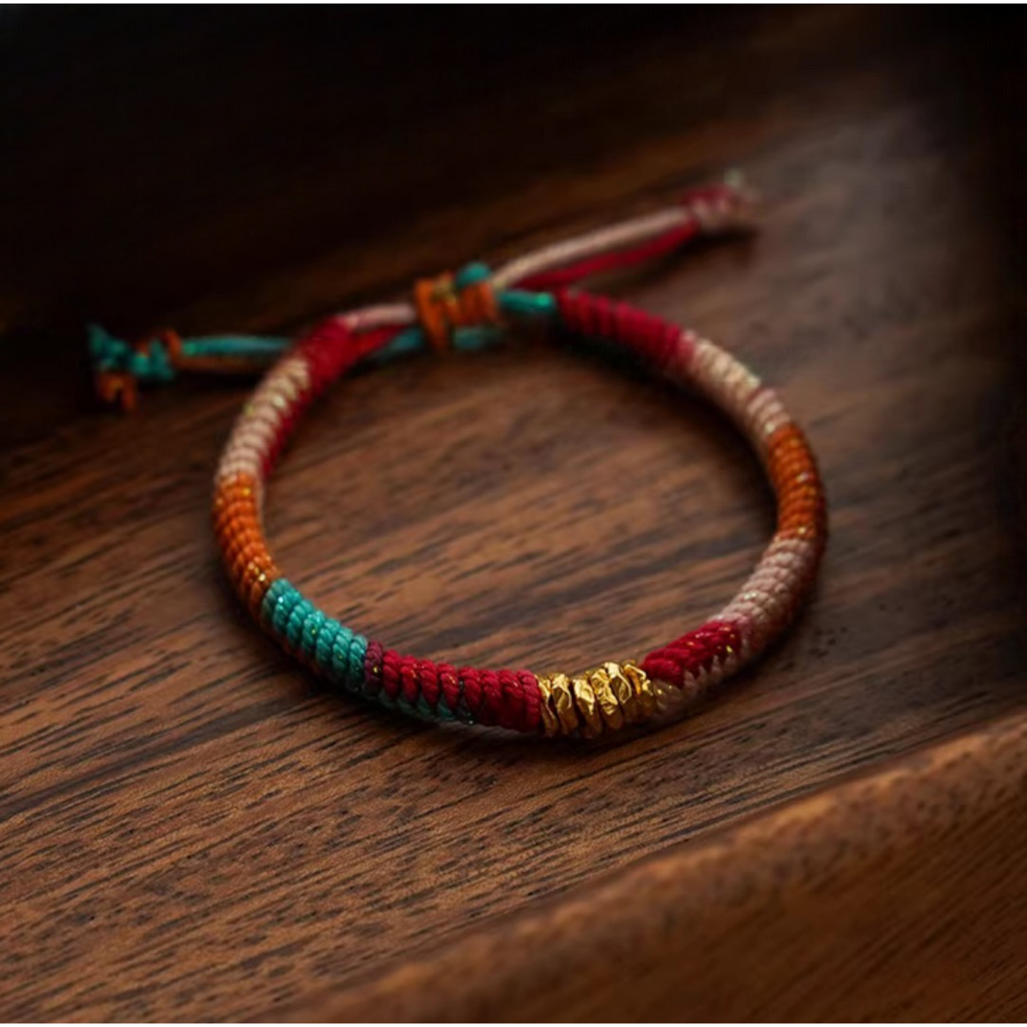 24k 999 Gold Pattern Lucky Beads Woven Braided Bracelet