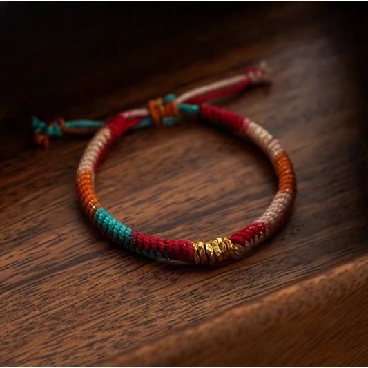 24k 999 Gold Pattern Lucky Beads Woven Braided Bracelet