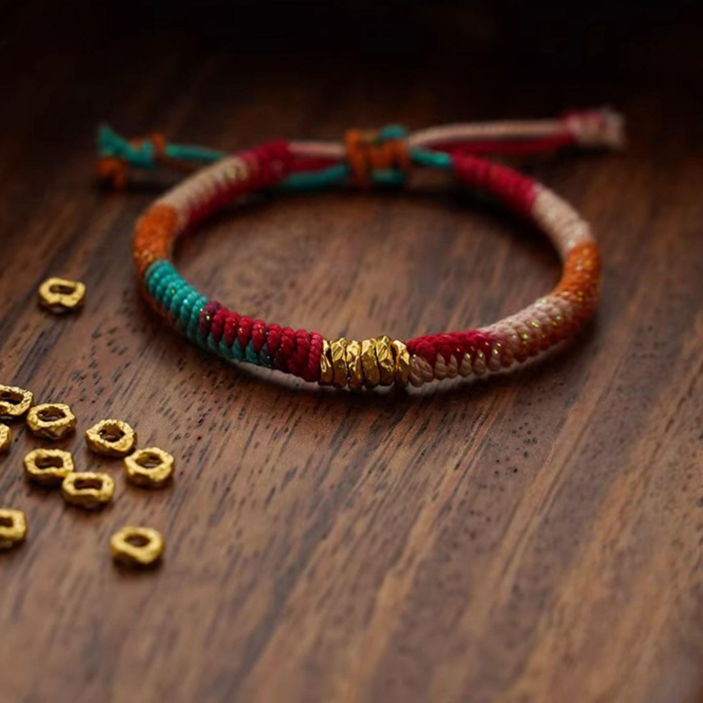 24k 999 Gold Pattern Lucky Beads Woven Braided Bracelet