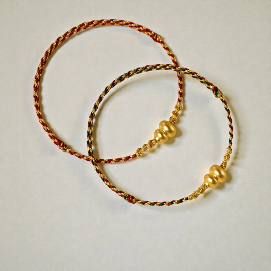 24K 999 Gold Small Gourd Charm Braided Rope Bracelet and Anklet
