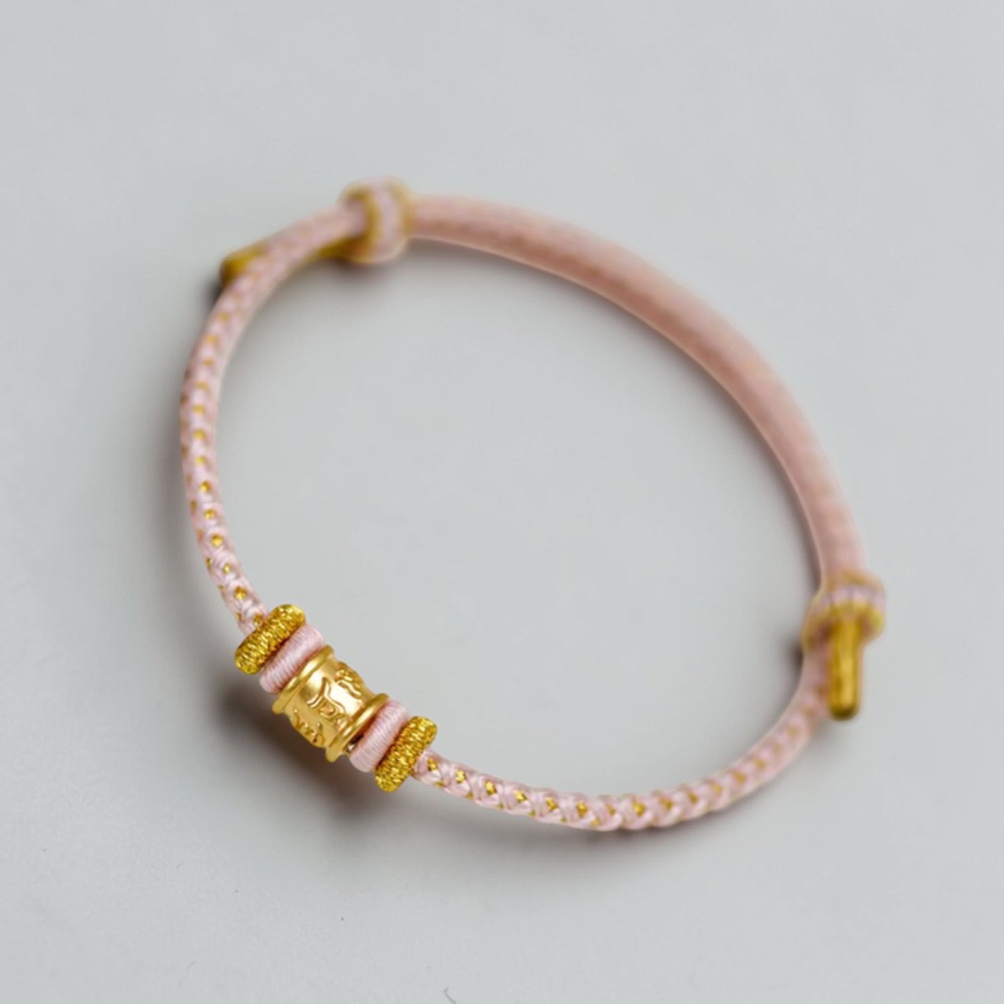 24k 999 Gold The Six-Word Mantra Charm Pink Braided Bracelet