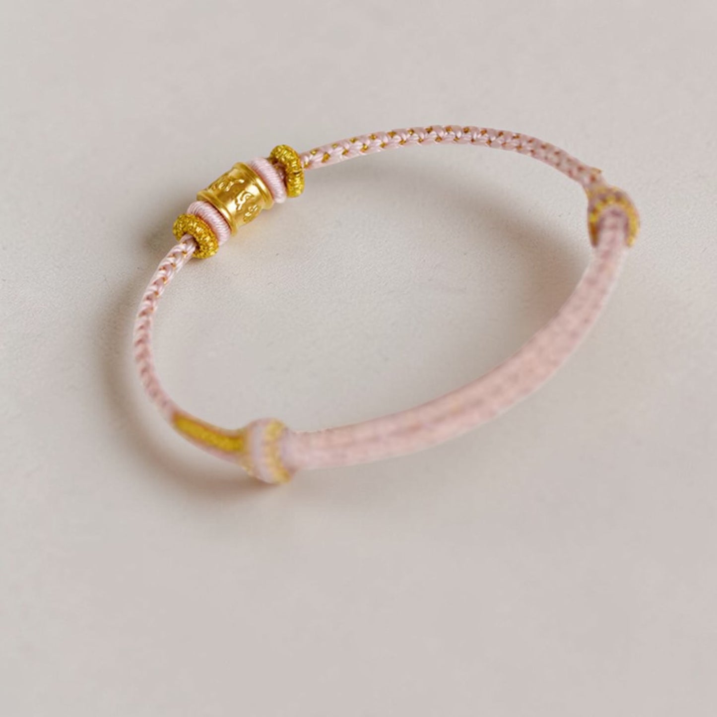 24k 999 Gold The Six-Word Mantra Charm Pink Braided Bracelet