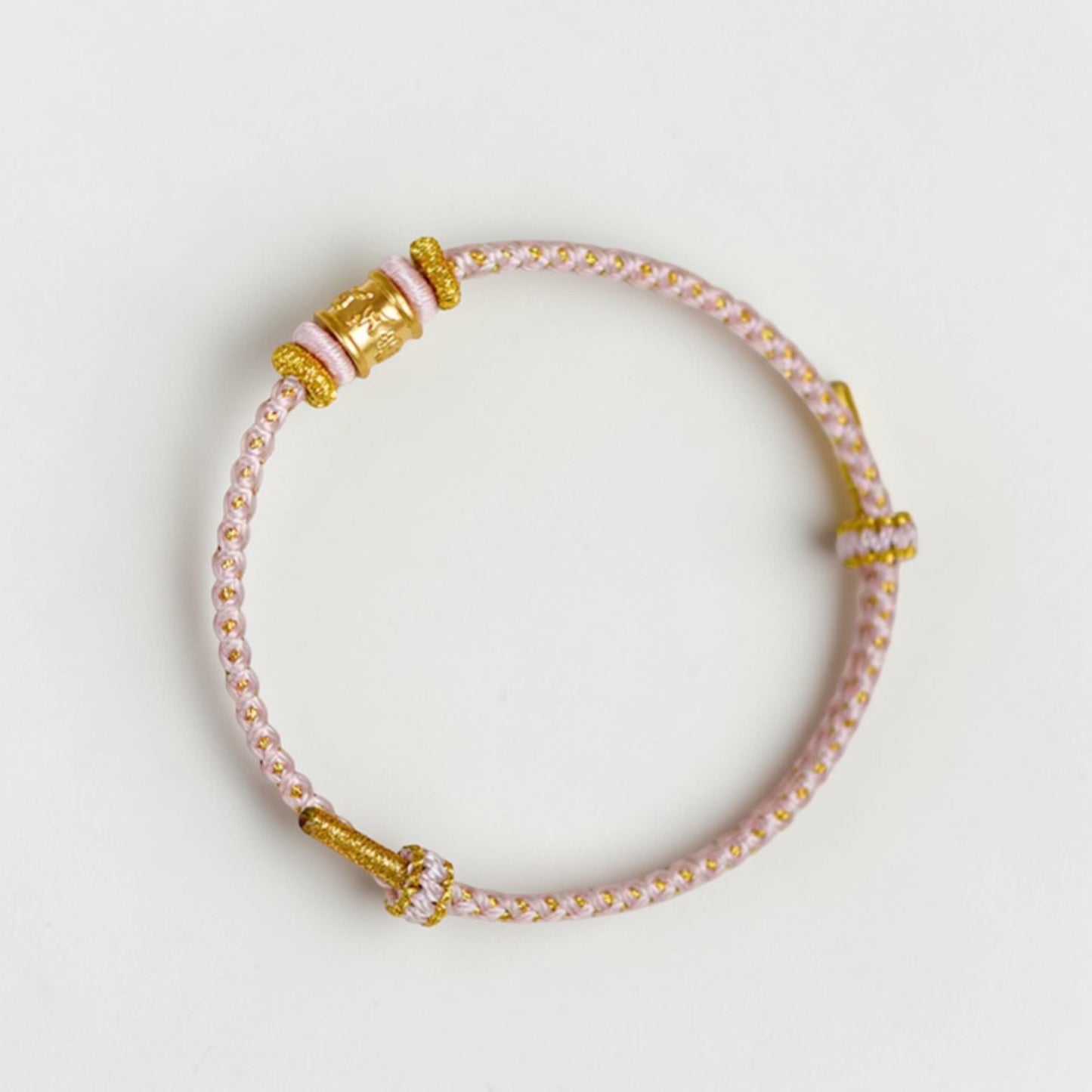 24k 999 Gold The Six-Word Mantra Charm Pink Braided Bracelet