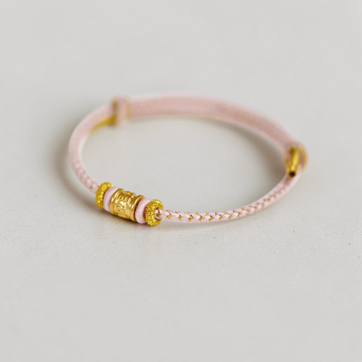 24k 999 Gold The Six-Word Mantra Charm Pink Braided Bracelet