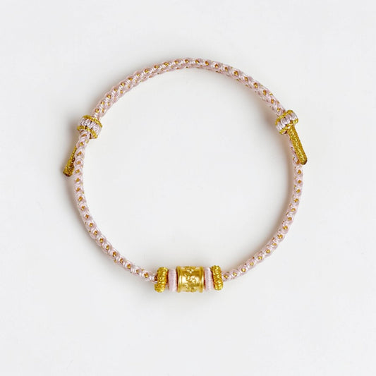 24k 999 Gold The Six-Word Mantra Charm Pink Braided Bracelet