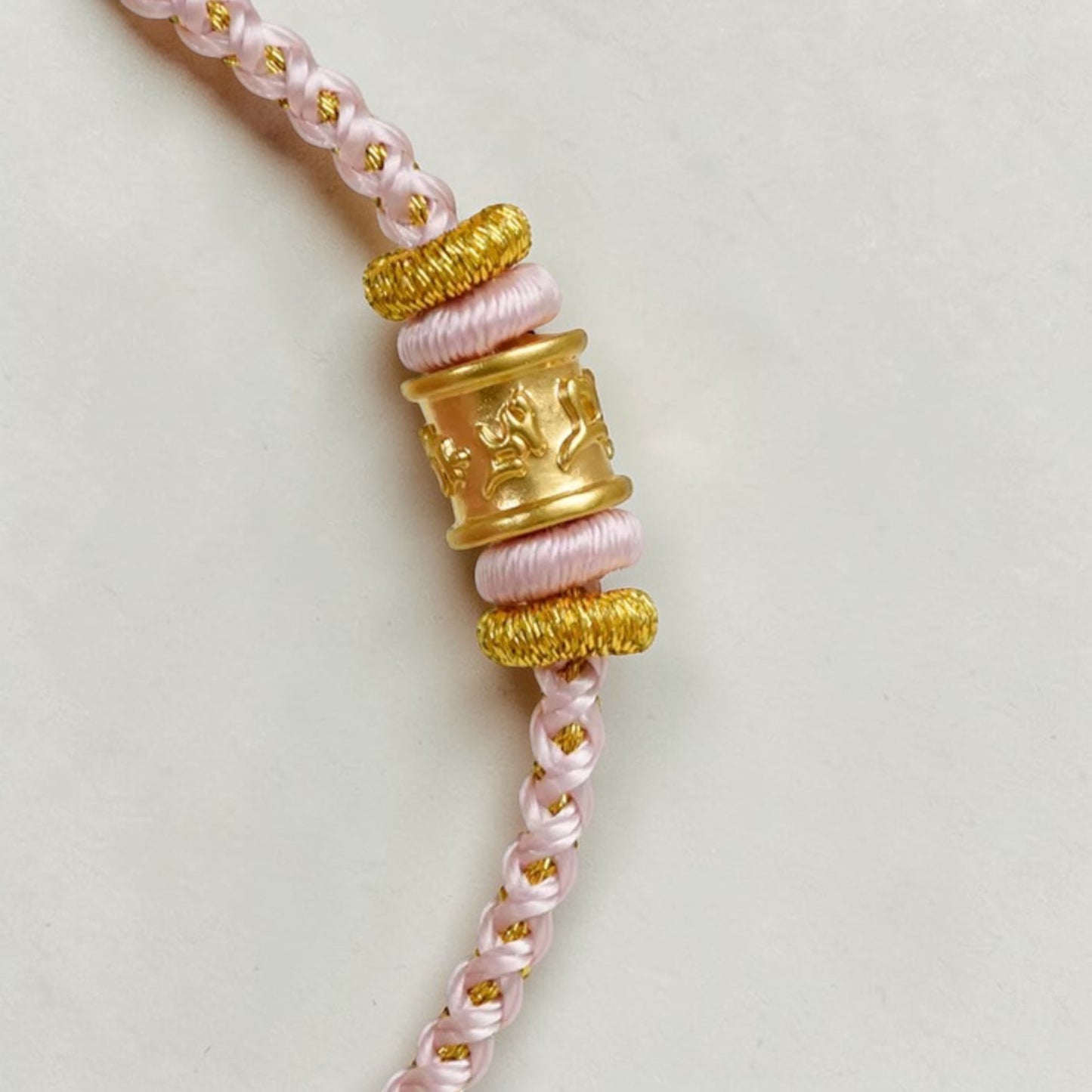 24k 999 Gold The Six-Word Mantra Charm Pink Braided Bracelet