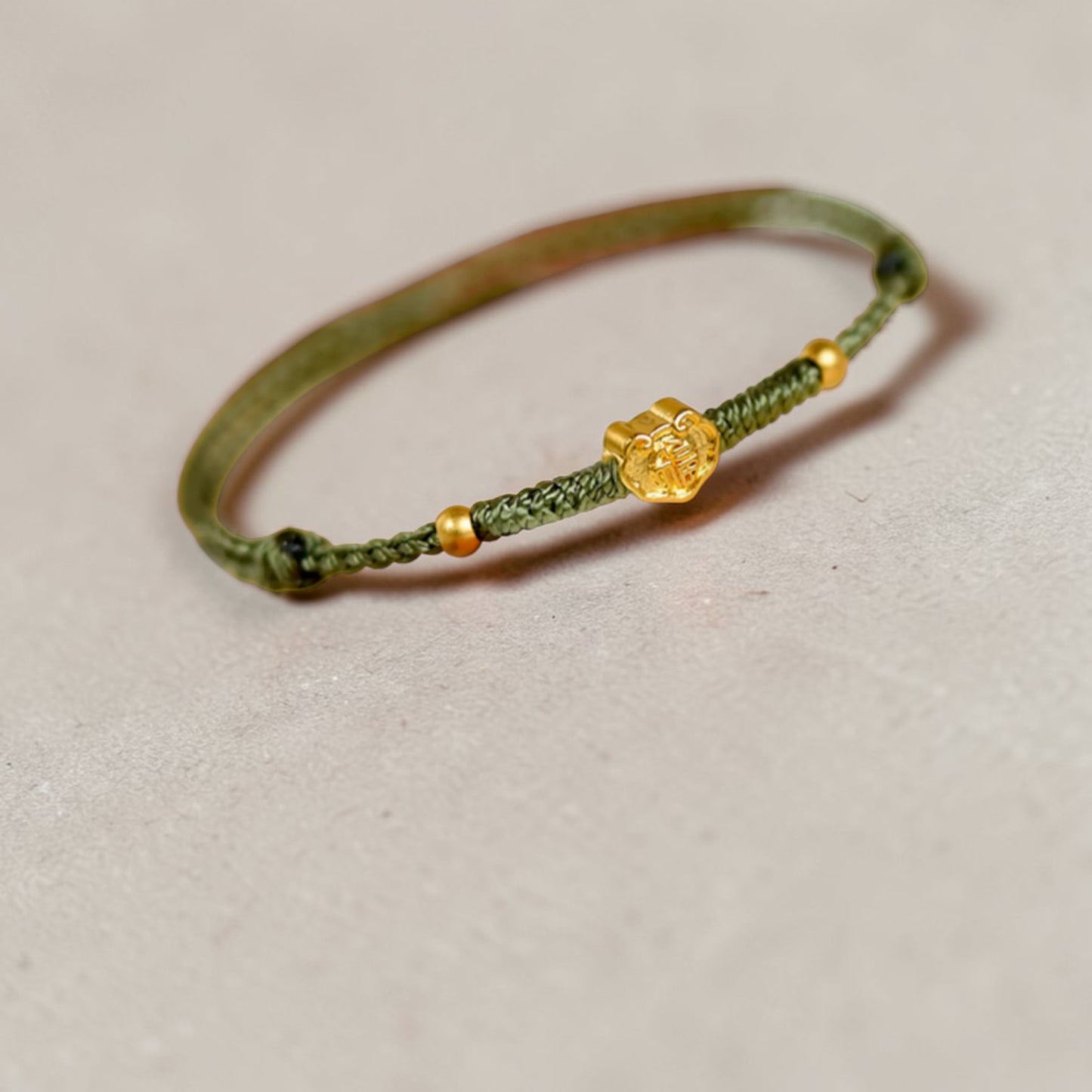 24k 999 Gold Ruyi Lock Charm with Braided Bracelet and Anklet