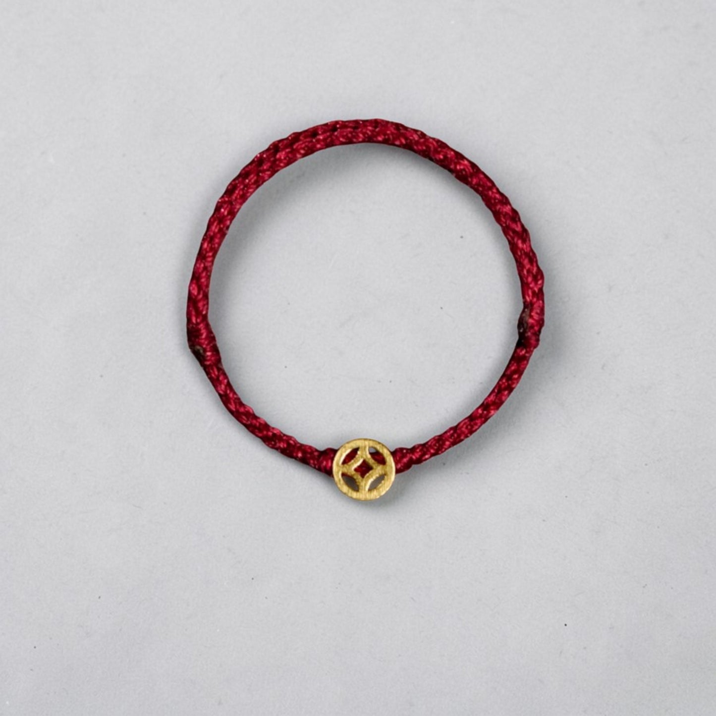 24K Gold Lucky Chinese Coin Rope Adjustable Hand-Woven Ring