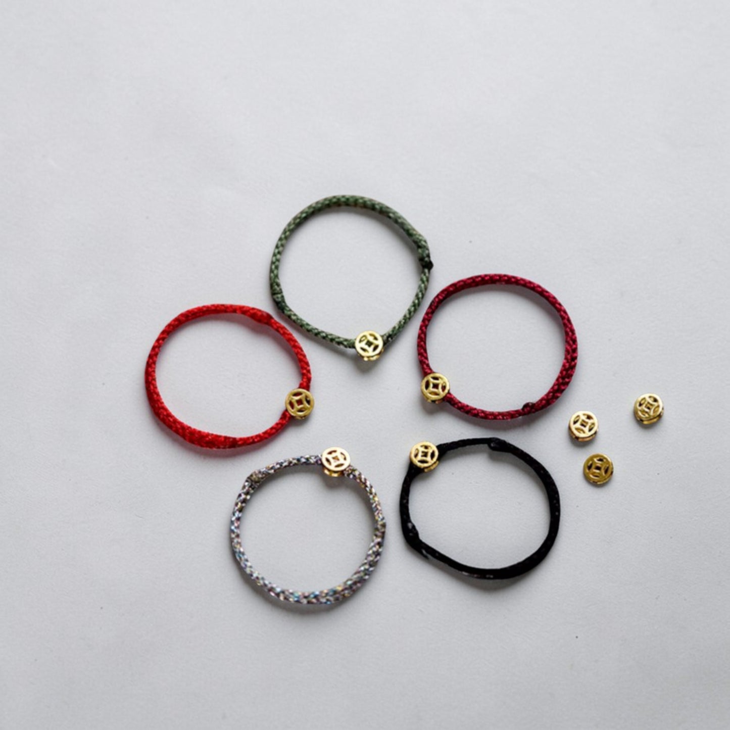 24K Gold Lucky Chinese Coin Rope Adjustable Hand-Woven Ring